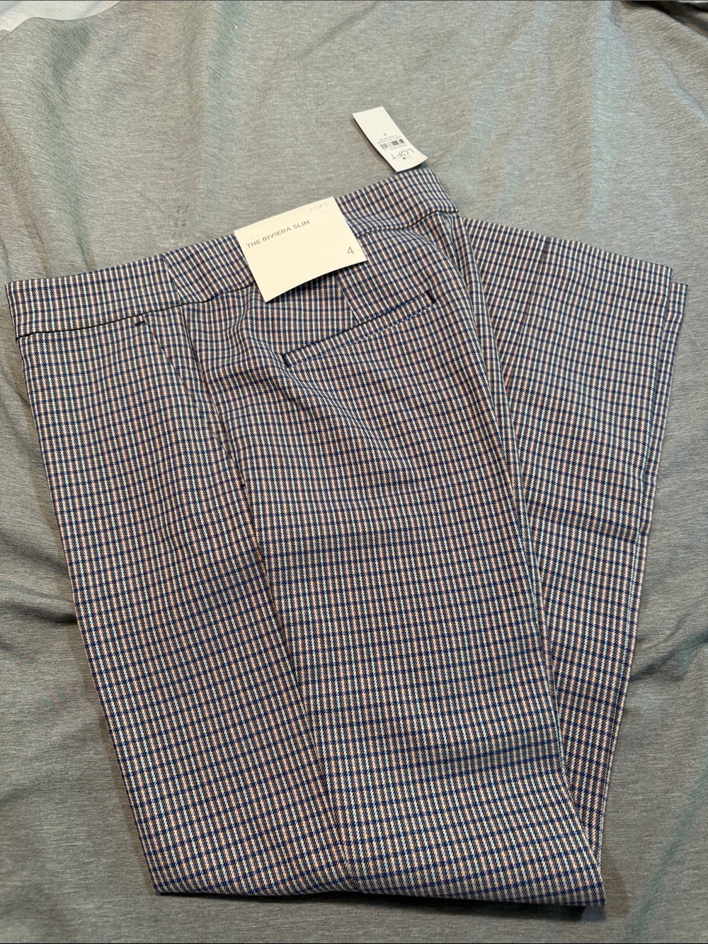 LOFT Women's Blue and White Checked Straight Leg Pants